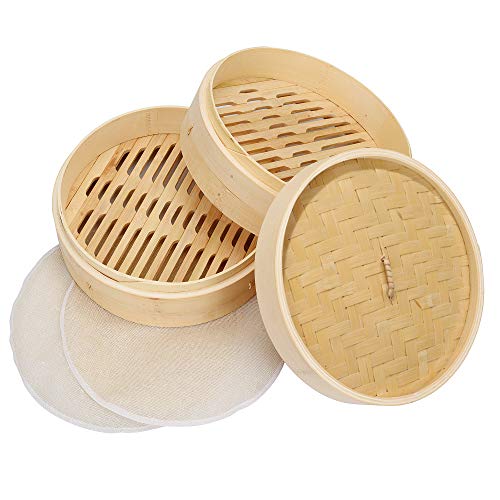 10 Inch Handmade Bamboo Steamer, 2 Tiers & Lid, Premium Bamboo Steam