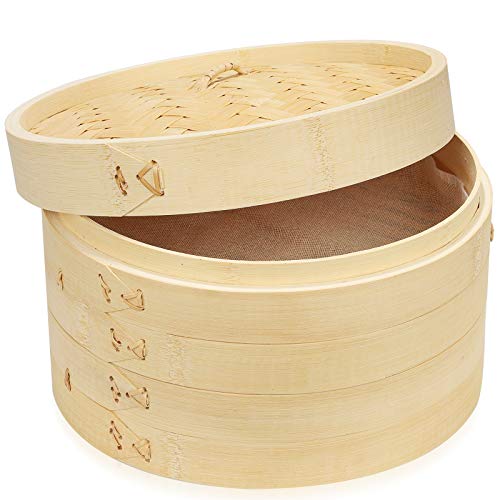 10 Inch Handmade Bamboo Steamer, 2 Tiers & Lid, Premium Bamboo Steam