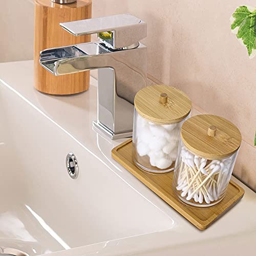 2Pack Acrylic Qtip Holder Dispenser and 1 Bamboo Tray, 10oz Bathroom Canisters Set, Apothecary Jars Qtip Holder Bathroom… 3 2Pack Acrylic Qtip Holder Dispenser and 1 Bamboo Tray, 10oz Bathroom Canisters Set, Apothecary Jars Qtip Holder Bathroom… - Image 3