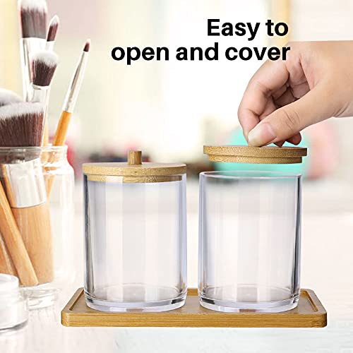 2Pack Acrylic Qtip Holder Dispenser and 1 Bamboo Tray, 10oz Bathroom Canisters Set, Apothecary Jars Qtip Holder Bathroom… 4 2Pack Acrylic Qtip Holder Dispenser and 1 Bamboo Tray, 10oz Bathroom Canisters Set, Apothecary Jars Qtip Holder Bathroom… - Image 4