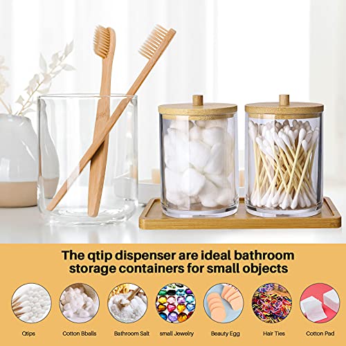 2Pack Acrylic Qtip Holder Dispenser and 1 Bamboo Tray, 10oz Bathroom Canisters Set, Apothecary Jars Qtip Holder Bathroom… 5 2Pack Acrylic Qtip Holder Dispenser and 1 Bamboo Tray, 10oz Bathroom Canisters Set, Apothecary Jars Qtip Holder Bathroom… - Image 5