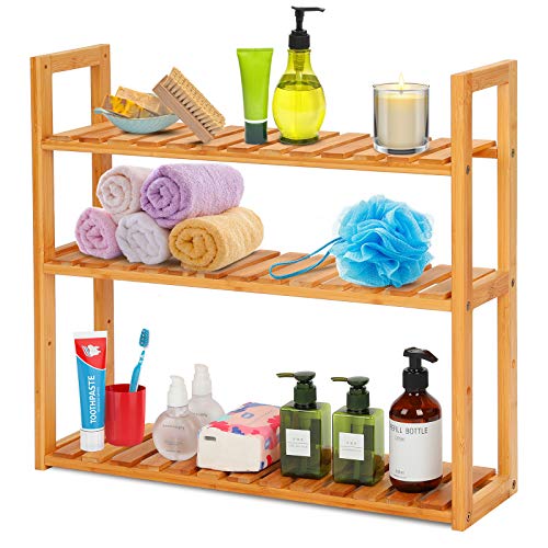 3-Tier Bamboo Bathroom Shelf, Multifunctional Wall Mount Storage Rack Unit, Adjustable Bookcase Layer Rack Free Standing Toilet Utility Shelves, Bathroom Kitchen Living Room Holder-Natural Bamboo 2 3-Tier Bamboo Bathroom Shelf, Multifunctional Wall Mount Storage Rack Unit, Adjustable Bookcase Layer Rack Free Standing Toilet Utility Shelves, Bathroom Kitchen Living Room Holder-Natural Bamboo - Image 2