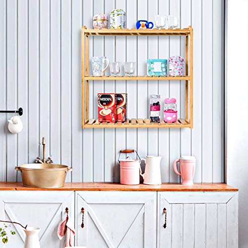 3-Tier Bamboo Bathroom Shelf, Multifunctional Wall Mount Storage Rack Unit, Adjustable Bookcase Layer Rack Free Standing Toilet Utility Shelves, Bathroom Kitchen Living Room Holder-Natural Bamboo 3 3-Tier Bamboo Bathroom Shelf, Multifunctional Wall Mount Storage Rack Unit, Adjustable Bookcase Layer Rack Free Standing Toilet Utility Shelves, Bathroom Kitchen Living Room Holder-Natural Bamboo - Image 3