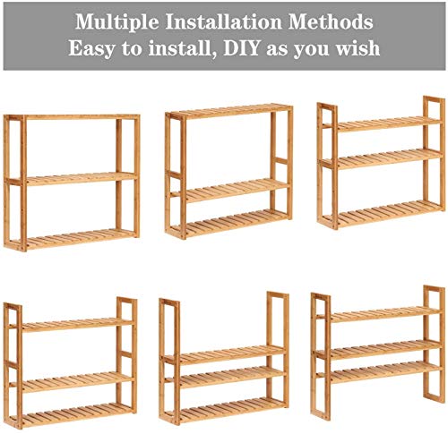 3-Tier Bamboo Bathroom Shelf, Multifunctional Wall Mount Storage Rack Unit, Adjustable Bookcase Layer Rack Free Standing Toilet Utility Shelves, Bathroom Kitchen Living Room Holder-Natural Bamboo 4 3-Tier Bamboo Bathroom Shelf, Multifunctional Wall Mount Storage Rack Unit, Adjustable Bookcase Layer Rack Free Standing Toilet Utility Shelves, Bathroom Kitchen Living Room Holder-Natural Bamboo - Image 4