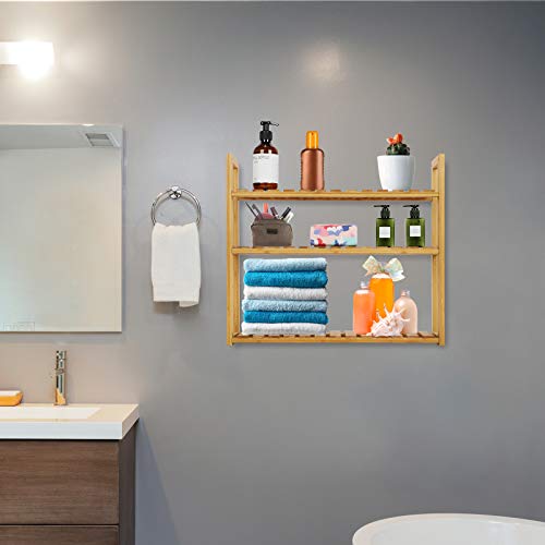 3-Tier Bamboo Bathroom Shelf, Standing Shelf Units, Wall Shelf Storage, Adjustable pice Rack, Free Standing Shelves, Kitchen Bathroom Living Room Display Stand Shelving Unit 3 3-Tier Bamboo Bathroom Shelf, Standing Shelf Units, Wall Shelf Storage, Adjustable pice Rack, Free Standing Shelves, Kitchen Bathroom Living Room Display Stand Shelving Unit - Image 3