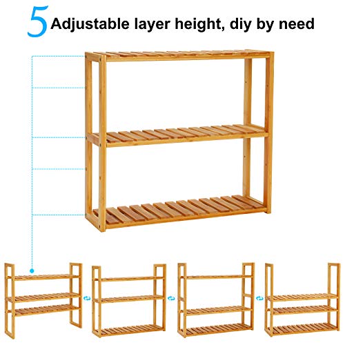3-Tier Bamboo Bathroom Shelf, Standing Shelf Units, Wall Shelf Storage, Adjustable pice Rack, Free Standing Shelves, Kitchen Bathroom Living Room Display Stand Shelving Unit 4 3-Tier Bamboo Bathroom Shelf, Standing Shelf Units, Wall Shelf Storage, Adjustable pice Rack, Free Standing Shelves, Kitchen Bathroom Living Room Display Stand Shelving Unit - Image 4