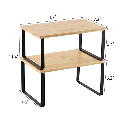 Nandae 4-Pack Bamboo Kitchen Shelf Organizer for Cabinet, Expandable & Stackable Counter Cupboard Organiser, Storage Rack for Bathroom, Kitchen, Laundry Room Black 2 Nandae 4-Pack Bamboo Kitchen Shelf Organizer for Cabinet, Expandable & Stackable Counter Cupboard Organiser, Storage Rack for Bathroom, Kitchen, Laundry Room Black - Image 2
