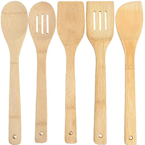 5 Pieces Wooden Kitchen Utensils Set Wood Cooking Utensils Tool Spatula Spoon Turner Slotted Turner for Non-Stick and Frying Pans Kitchen Gift Cooking Essentials Dishwasher Safe Long Handle 30CM 1 5 Pieces Wooden Kitchen Utensils Set Wood Cooking Utensils Tool Spatula Spoon Turner Slotted Turner for Non-Stick and Frying Pans Kitchen Gift Cooking Essentials Dishwasher Safe Long Handle 30CM