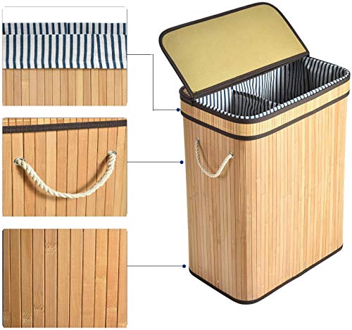 ALINK 100L Bamboo Laundry Basket with 2 Sections, XXL Tall Large Foldable Storage Hamper, Dirty Clothes Bin Box with Lid… 2 ALINK 100L Bamboo Laundry Basket with 2 Sections, XXL Tall Large Foldable Storage Hamper, Dirty Clothes Bin Box with Lid… - Image 2