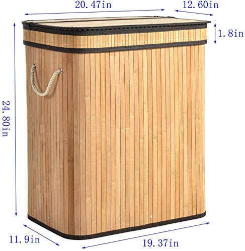 ALINK 100L Bamboo Laundry Basket with 2 Sections, XXL Tall Large Foldable Storage Hamper, Dirty Clothes Bin Box with Lid… 3 ALINK 100L Bamboo Laundry Basket with 2 Sections, XXL Tall Large Foldable Storage Hamper, Dirty Clothes Bin Box with Lid… - Image 3