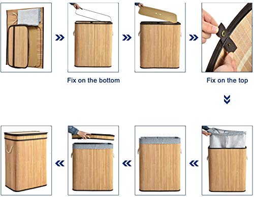 ALINK 100L Bamboo Laundry Basket with 2 Sections, XXL Tall Large Foldable Storage Hamper, Dirty Clothes Bin Box with Lid… 4 ALINK 100L Bamboo Laundry Basket with 2 Sections, XXL Tall Large Foldable Storage Hamper, Dirty Clothes Bin Box with Lid… - Image 4