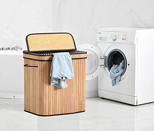 ALINK 100L Bamboo Laundry Basket with 2 Sections, XXL Tall Large Foldable Storage Hamper, Dirty Clothes Bin Box with Lid… 6 ALINK 100L Bamboo Laundry Basket with 2 Sections, XXL Tall Large Foldable Storage Hamper, Dirty Clothes Bin Box with Lid… - Image 6