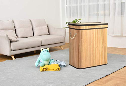 ALINK 100L Bamboo Laundry Basket with 2 Sections, XXL Tall Large Foldable Storage Hamper, Dirty Clothes Bin Box with Lid… 7 ALINK 100L Bamboo Laundry Basket with 2 Sections, XXL Tall Large Foldable Storage Hamper, Dirty Clothes Bin Box with Lid… - Image 7