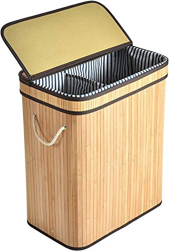 ALINK 100L Bamboo Laundry Basket with 2 Sections, XXL Tall Large Foldable Storage Hamper, Dirty Clothes Bin Box with Lid… 1 ALINK 100L Bamboo Laundry Basket with 2 Sections, XXL Tall Large Foldable Storage Hamper, Dirty Clothes Bin Box with Lid…