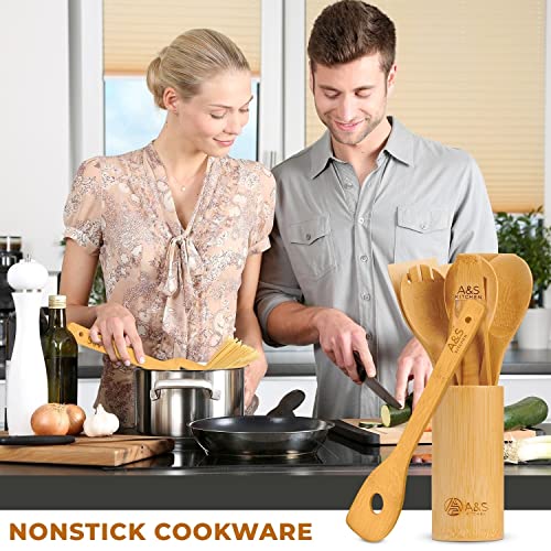 A&S Kitchen Utensils Set. 16pc Organic Bamboo Utensils, Hooks, Spice Spoon and Holder! Non Stick Kitchen Utensil Set… 3 A&S Kitchen Utensils Set. 16pc Organic Bamboo Utensils, Hooks, Spice Spoon and Holder! Non Stick Kitchen Utensil Set… - Image 3