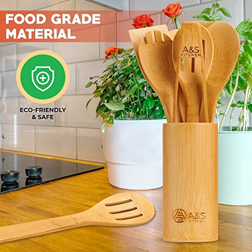 A&S Kitchen Utensils Set. 16pc Organic Bamboo Utensils, Hooks, Spice Spoon and Holder! Non Stick Kitchen Utensil Set… 5 A&S Kitchen Utensils Set. 16pc Organic Bamboo Utensils, Hooks, Spice Spoon and Holder! Non Stick Kitchen Utensil Set… - Image 5
