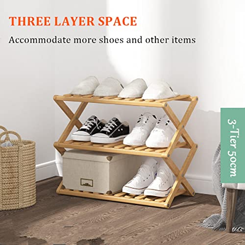 AiRKiSY 3 Tier Folding Bamboo Shoe Storage Racks,Portable Storage Rack Without Installation Shoe Rack, Perfect for… - Image 3