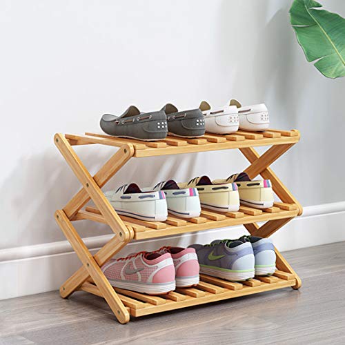 AiRKiSY 3 Tier Folding Bamboo Shoe Storage Racks,Portable Storage Rack Without Installation Shoe Rack, Perfect for…
