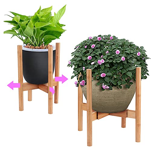 AmazeFan Adjustable Plant Stand, Mid-Century Bamboo Flower Pot Holder Fits up 8" to 12" Pots Natural Wood Grain Indoor/Outdoor Modern Home Decor (Plant Not Included) 1 AmazeFan Adjustable Plant Stand, Mid-Century Bamboo Flower Pot Holder Fits up 8" to 12" Pots Natural Wood Grain Indoor/Outdoor Modern Home Decor (Plant Not Included)
