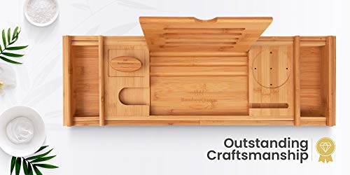 BAMBOO QUEEN Bath Tray - Bathtub Caddy with iPad Stand and Wine Glass Holder - Extendable Wooden Rack - Designed for UK… 2 BAMBOO QUEEN Bath Tray - Bathtub Caddy with iPad Stand and Wine Glass Holder - Extendable Wooden Rack - Designed for UK… - Image 2