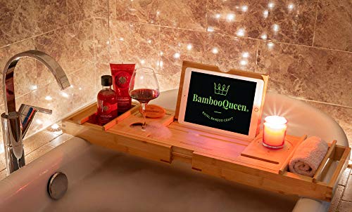 BAMBOO QUEEN Bath Tray - Bathtub Caddy with iPad Stand and Wine Glass Holder - Extendable Wooden Rack - Designed for UK… 5 BAMBOO QUEEN Bath Tray - Bathtub Caddy with iPad Stand and Wine Glass Holder - Extendable Wooden Rack - Designed for UK… - Image 5