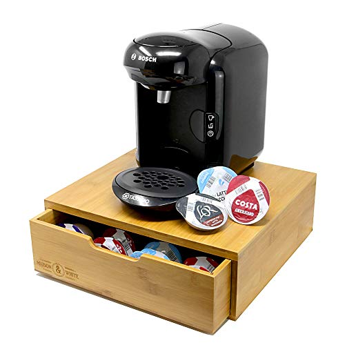 Bamboo 64 Coffee Pod Drawer | Tassimo Pod Compatible | Coffee Machine Stand | Pod Drawer Dispenser | Wooden Kitchen Storage for Coffee & Tea | M&W 1 Bamboo 64 Coffee Pod Drawer | Tassimo Pod Compatible | Coffee Machine Stand | Pod Drawer Dispenser | Wooden Kitchen Storage for Coffee & Tea | M&W