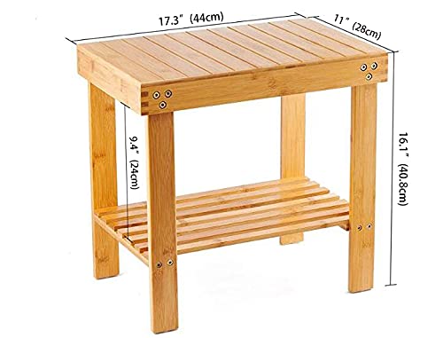 VaeFae Bamboo Bathroom Stools with Non-Slip Feets Storage Shelf for