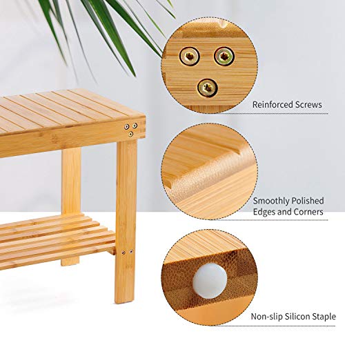VaeFae Bamboo Bathroom Stools with Non-Slip Feets Storage Shelf for Shampoo Towel, Shower Stools Wooden Stool Works in Living Room/Bedroom/Garden Leisure 3 VaeFae Bamboo Bathroom Stools with Non-Slip Feets Storage Shelf for Shampoo Towel, Shower Stools Wooden Stool Works in Living Room/Bedroom/Garden Leisure - Image 3