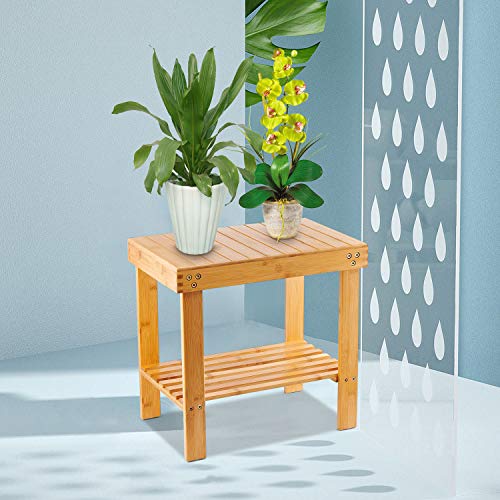 VaeFae Bamboo Bathroom Stools with Non-Slip Feets Storage Shelf for
