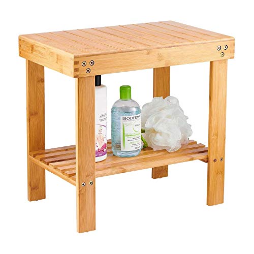 VaeFae Bamboo Bathroom Stools with NonSlip Feets Storage Shelf for