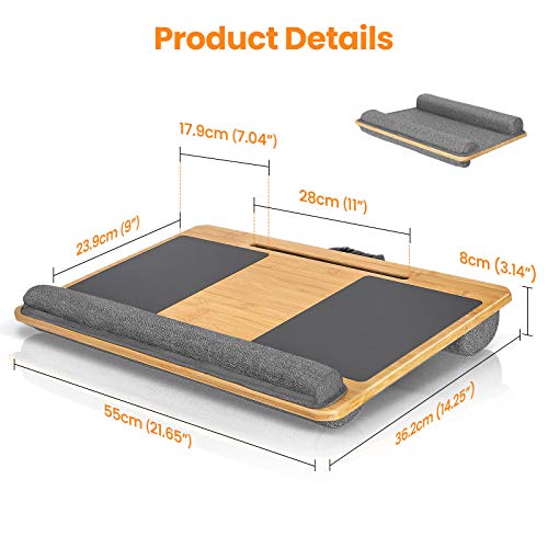 Bamboo Lap Desk with Device Ledge and Ambitexrous Mouse Pad, Fits up to 17.3" Laptops, Home Office Portable Lap Desk with Pillow Cushion 3 Bamboo Lap Desk with Device Ledge and Ambitexrous Mouse Pad, Fits up to 17.3" Laptops, Home Office Portable Lap Desk with Pillow Cushion - Image 3