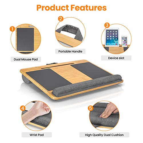 Bamboo Lap Desk with Device Ledge and Ambitexrous Mouse Pad, Fits up to 17.3" Laptops, Home Office Portable Lap Desk with Pillow Cushion 5 Bamboo Lap Desk with Device Ledge and Ambitexrous Mouse Pad, Fits up to 17.3" Laptops, Home Office Portable Lap Desk with Pillow Cushion - Image 5