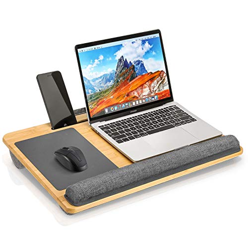 Bamboo Lap Desk with Device Ledge and Ambitexrous Mouse Pad, Fits up to 17.3" Laptops, Home Office Portable Lap Desk with Pillow Cushion 1 Bamboo Lap Desk with Device Ledge and Ambitexrous Mouse Pad, Fits up to 17.3" Laptops, Home Office Portable Lap Desk with Pillow Cushion