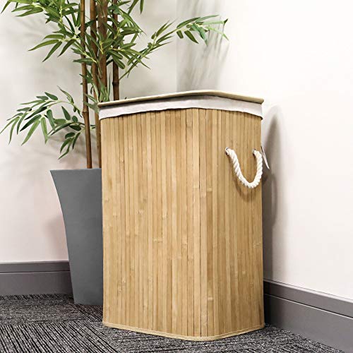 Bamboo Laundry Basket 72L, Laundry Hamper with Lid, Foldable Laundry Bin with 2 Compartments for Light and Dark Clothes, Machine Washable Liner Bag 2 Bamboo Laundry Basket 72L, Laundry Hamper with Lid, Foldable Laundry Bin with 2 Compartments for Light and Dark Clothes, Machine Washable Liner Bag - Image 2