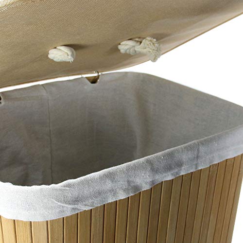 Bamboo Laundry Basket 72L, Laundry Hamper with Lid, Foldable Laundry Bin with 2 Compartments for Light and Dark Clothes, Machine Washable Liner Bag 3 Bamboo Laundry Basket 72L, Laundry Hamper with Lid, Foldable Laundry Bin with 2 Compartments for Light and Dark Clothes, Machine Washable Liner Bag - Image 3
