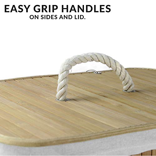 Bamboo Laundry Basket 72L, Laundry Hamper with Lid, Foldable Laundry Bin with 2 Compartments for Light and Dark Clothes, Machine Washable Liner Bag 4 Bamboo Laundry Basket 72L, Laundry Hamper with Lid, Foldable Laundry Bin with 2 Compartments for Light and Dark Clothes, Machine Washable Liner Bag - Image 4