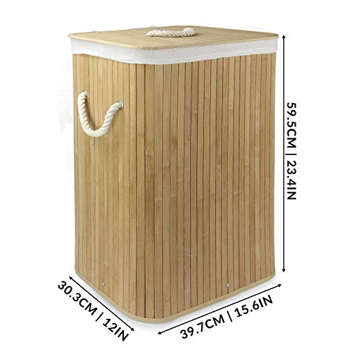 Bamboo Laundry Basket 72L, Laundry Hamper with Lid, Foldable Laundry Bin with 2 Compartments for Light and Dark Clothes, Machine Washable Liner Bag 7 Bamboo Laundry Basket 72L, Laundry Hamper with Lid, Foldable Laundry Bin with 2 Compartments for Light and Dark Clothes, Machine Washable Liner Bag - Image 7