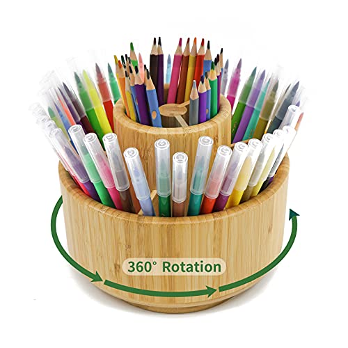 VaeFae Bamboo Pen Holder Organiser, Round Rotating Art Supply Organiser, Hold 420 Pencils, Desktop Storage for Marker Pens, Colored Pencil, Art Brushes, etc. 1 VaeFae Bamboo Pen Holder Organiser, Round Rotating Art Supply Organiser, Hold 420 Pencils, Desktop Storage for Marker Pens, Colored Pencil, Art Brushes, etc.
