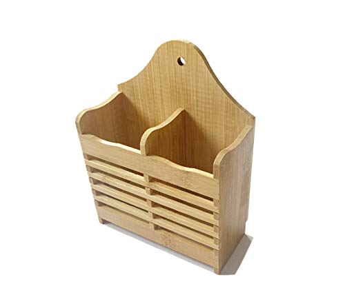 Bamboo Wooden Cutlery Organiser Kitchen Utensils Holder Hanging Utensil Pot Chopstick Holder, Kitchen Drying Rack With 2 Compartments for Wooden Spoon, Spatula Holder, Washing Up Tableware Drainer 2 Bamboo Wooden Cutlery Organiser Kitchen Utensils Holder Hanging Utensil Pot Chopstick Holder, Kitchen Drying Rack With 2 Compartments for Wooden Spoon, Spatula Holder, Washing Up Tableware Drainer - Image 2