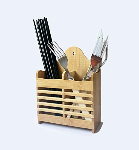 Bamboo Wooden Cutlery Organiser Kitchen Utensils Holder Hanging Utensil Pot Chopstick Holder, Kitchen Drying Rack With 2 Compartments for Wooden Spoon, Spatula Holder, Washing Up Tableware Drainer 3 Bamboo Wooden Cutlery Organiser Kitchen Utensils Holder Hanging Utensil Pot Chopstick Holder, Kitchen Drying Rack With 2 Compartments for Wooden Spoon, Spatula Holder, Washing Up Tableware Drainer - Image 3