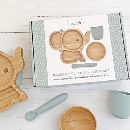 Bamboo Baby Plate - 3-Section Plate, Bowl & Spoons Set Bamboo Suction Plates For Babies