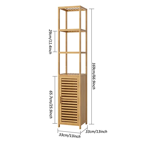 Tonh Bathroom Storage Shelf Bamboo 3-tier Tall Cupboard Floor Stand Storage Unit Organizer Rack with Door for Kitchen… 3 Tonh Bathroom Storage Shelf Bamboo 3-tier Tall Cupboard Floor Stand Storage Unit Organizer Rack with Door for Kitchen… - Image 3