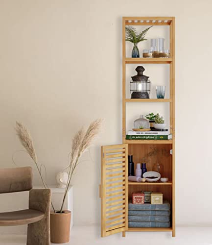 Tonh Bathroom Storage Shelf Bamboo 3-tier Tall Cupboard Floor Stand Storage Unit Organizer Rack with Door for Kitchen… 4 Tonh Bathroom Storage Shelf Bamboo 3-tier Tall Cupboard Floor Stand Storage Unit Organizer Rack with Door for Kitchen… - Image 4