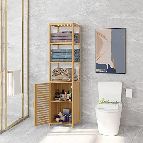 Tonh Bathroom Storage Shelf Bamboo 3-tier Tall Cupboard Floor Stand Storage Unit Organizer Rack with Door for Kitchen… 5 Tonh Bathroom Storage Shelf Bamboo 3-tier Tall Cupboard Floor Stand Storage Unit Organizer Rack with Door for Kitchen… - Image 5