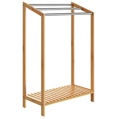 CASARIA® 3 Tier Freestanding Bamboo Towel Rack with Stainless Steel Rails and Storage Shelf | 85x51x31cm | Bathroom Towel Bar Stand & Clothes Drying Airer | Modern Sturdy Organiser | No Drilling 2 CASARIA® 3 Tier Freestanding Bamboo Towel Rack with Stainless Steel Rails and Storage Shelf | 85x51x31cm | Bathroom Towel Bar Stand & Clothes Drying Airer | Modern Sturdy Organiser | No Drilling - Image 2