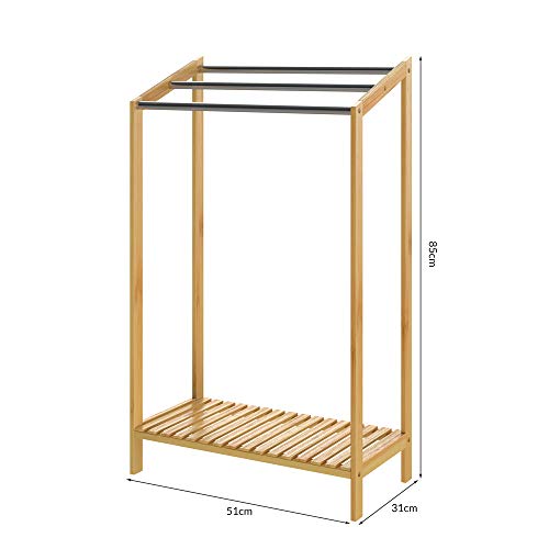 CASARIA® 3 Tier Freestanding Bamboo Towel Rack with Stainless Steel Rails and Storage Shelf | 85x51x31cm | Bathroom Towel Bar Stand & Clothes Drying Airer | Modern Sturdy Organiser | No Drilling 3 CASARIA® 3 Tier Freestanding Bamboo Towel Rack with Stainless Steel Rails and Storage Shelf | 85x51x31cm | Bathroom Towel Bar Stand & Clothes Drying Airer | Modern Sturdy Organiser | No Drilling - Image 3