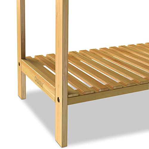 CASARIA® 3 Tier Freestanding Bamboo Towel Rack with Stainless Steel Rails and Storage Shelf | 85x51x31cm | Bathroom Towel Bar Stand & Clothes Drying Airer | Modern Sturdy Organiser | No Drilling 5 CASARIA® 3 Tier Freestanding Bamboo Towel Rack with Stainless Steel Rails and Storage Shelf | 85x51x31cm | Bathroom Towel Bar Stand & Clothes Drying Airer | Modern Sturdy Organiser | No Drilling - Image 5
