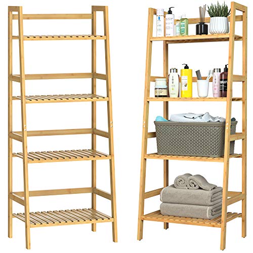 CASARIA® Shelving Unit Bamboo 4 Tier | Bathroom Storage 4 Shelves | 48x32x123cm | Multifunctional | 40 kg Load Capacity | Natural Wooden | Freestanding Ladder Shelf | Adjustable Book Case Plant Stand 3 CASARIA® Shelving Unit Bamboo 4 Tier | Bathroom Storage 4 Shelves | 48x32x123cm | Multifunctional | 40 kg Load Capacity | Natural Wooden | Freestanding Ladder Shelf | Adjustable Book Case Plant Stand - Image 3