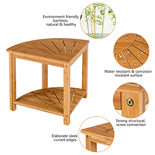 COSTWAY Bamboo Shower Stool, 2-Tier Bathroom Bench Corner Storage Shelf, Fan-Shaped Bath Spa Seat Display Rack Organiser 3 COSTWAY Bamboo Shower Stool, 2-Tier Bathroom Bench Corner Storage Shelf, Fan-Shaped Bath Spa Seat Display Rack Organiser - Image 3