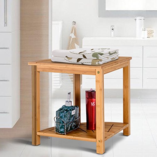 COSTWAY Bamboo Shower Stool, 2-Tier Bathroom Bench Corner Storage Shelf, Fan-Shaped Bath Spa Seat Display Rack Organiser 5 COSTWAY Bamboo Shower Stool, 2-Tier Bathroom Bench Corner Storage Shelf, Fan-Shaped Bath Spa Seat Display Rack Organiser - Image 5